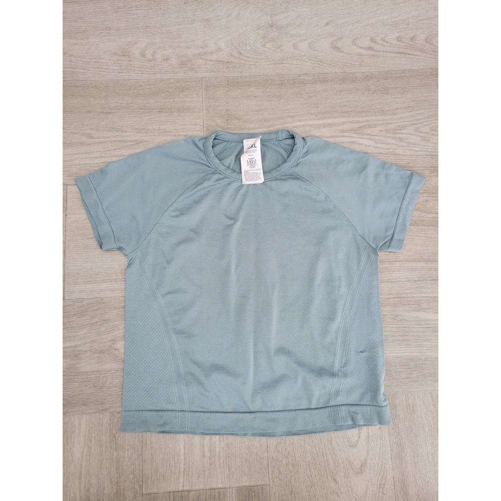 Athleta Girl Power Up Seamless Sport Length Tee Size M 8/10 Green Short Sleeve